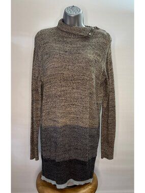 Gap Women's Turtleneck Long Sleeve Sweater Stripe Snap Tunic Gray Size Small